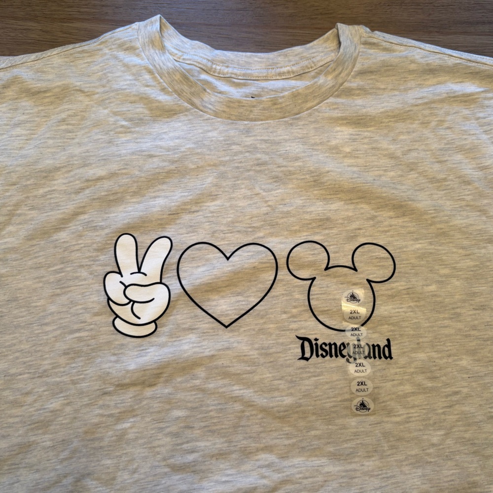 Disneyland T-Shirt Grey - Peace, Love, Mickey 2XL NWT